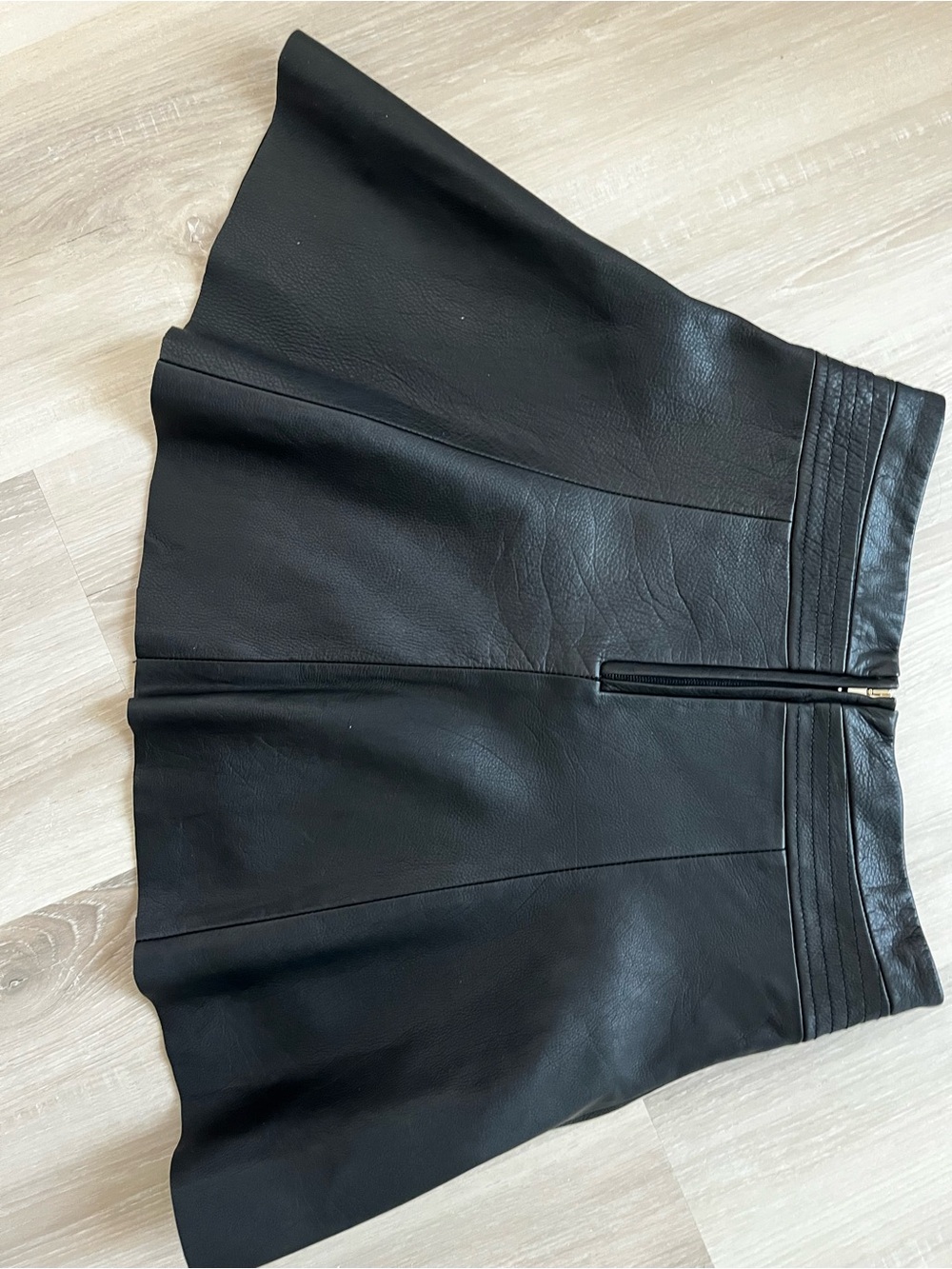 A.L.C. Black calf leather Circle skater Skirt with Panel Stitching - lined.